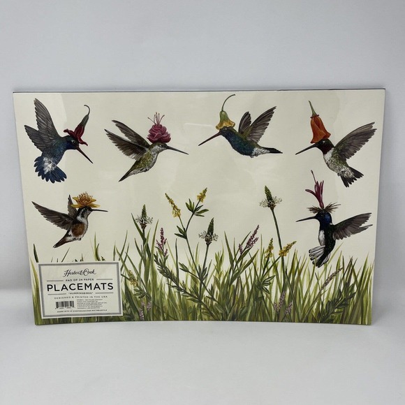 Hester & Cook Hummingbirds Pad of 24 Paper Placemats 18.5 x 12.5 Designed In USA - Picture 1 of 6